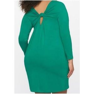 ELOQUII Easy Long Sleeve Knot Back Dress Shift Ponte Knit Professional Kelly